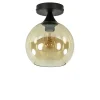 Straluma Kleine plafondlamp zwart met amber glazen bol> Plafondlampen|Klassieke Verlichting