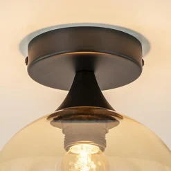 Straluma Kleine plafondlamp zwart met amber glazen bol><noscript><img width=