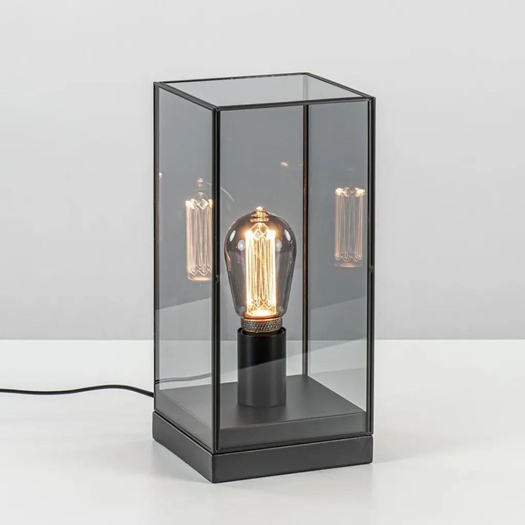 Straluma Kleine tafellamp Askjer zwart met smoke glas> Tafellampen|Light and Living