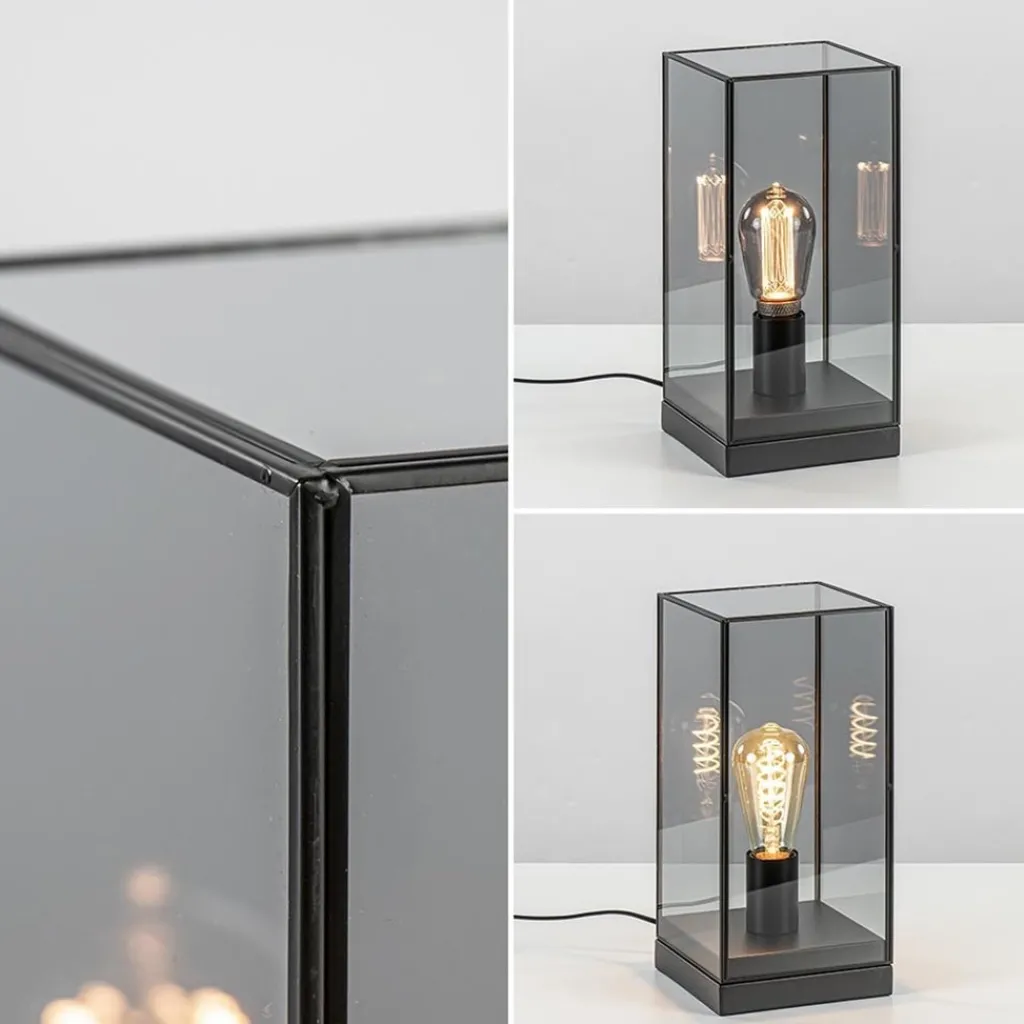 Straluma Kleine tafellamp Askjer zwart met smoke glas> Tafellampen|Light and Living