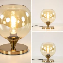 Straluma Kleine tafellamp goud met amber kleurig glas><noscript><img width=