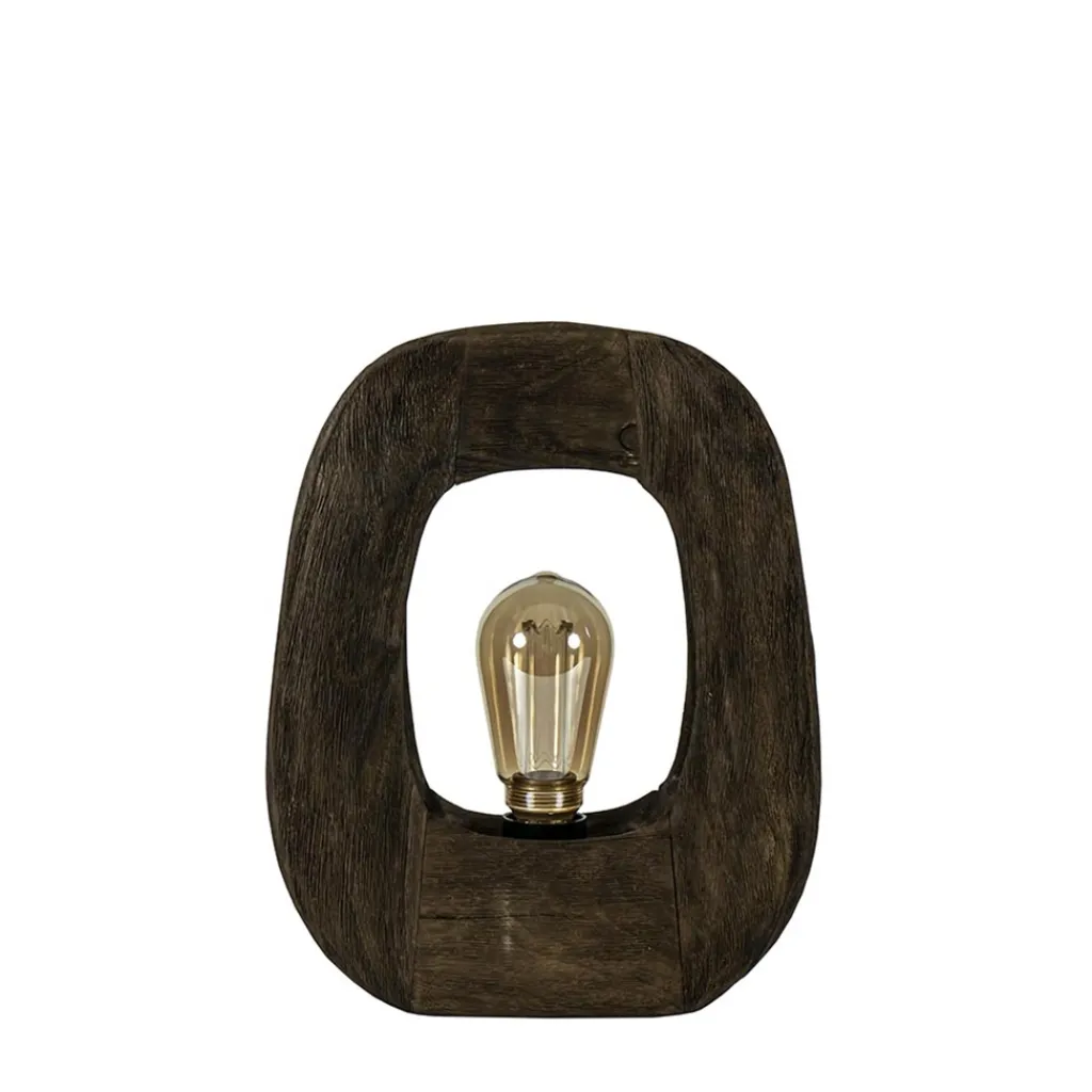 Straluma Kleine tafellamp Kelafo hout chocolade bruin> Light and Living|Woonkamerlampen