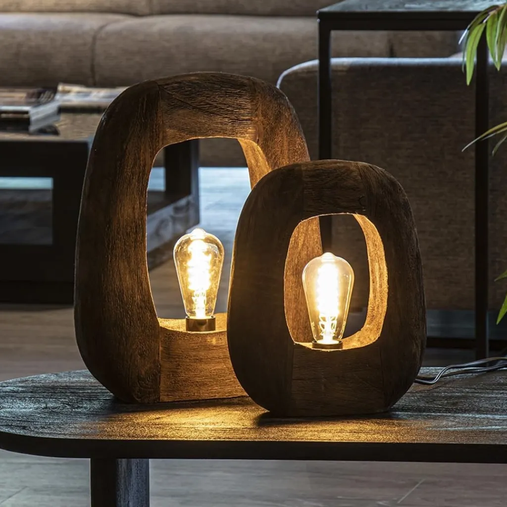 Straluma Kleine tafellamp Kelafo hout chocolade bruin> Light and Living|Woonkamerlampen