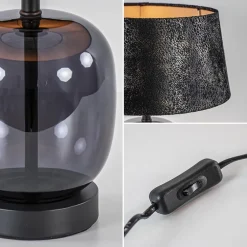 Straluma Kleine tafellamp zwart glas met stoffen kap><noscript><img width=