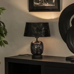 Straluma Kleine tafellamp zwart glas met stoffen kap><noscript><img width=