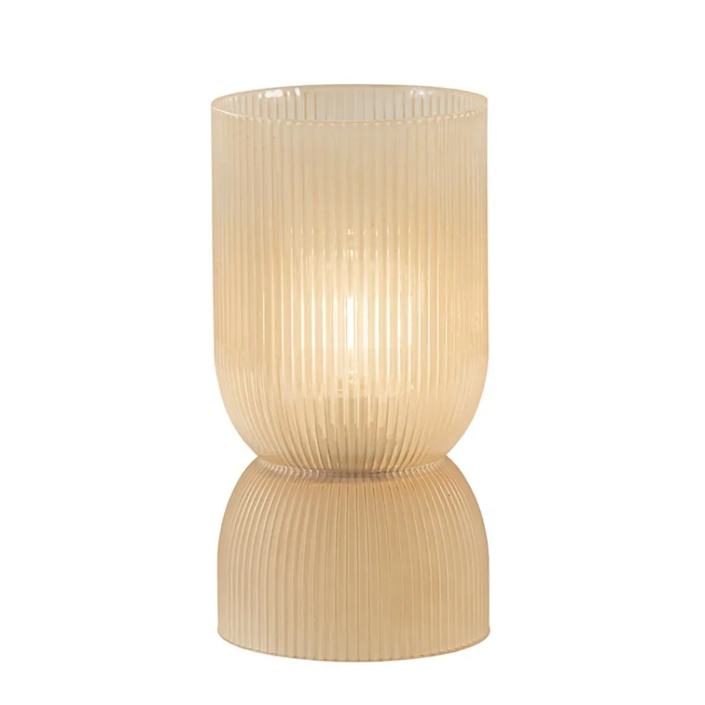 Straluma L&L grote ribglas tafellamp peach op batterijen Phoebe> Tafellampen|Light and Living