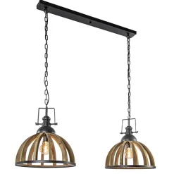 Straluma Landelijk industriële 2-lichts hanglamp hout/zink> Eettafellampen|Light and Living