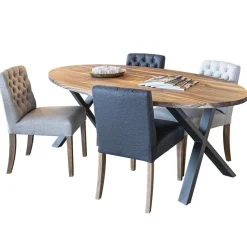 Straluma Landelijke eetkamerstoel stof met eiken pootjes><noscript><img width=