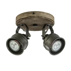 Straluma Landelijke 2-lichts opbouwspot gun metal met hout> Opbouwspots|Woonkamerlampen