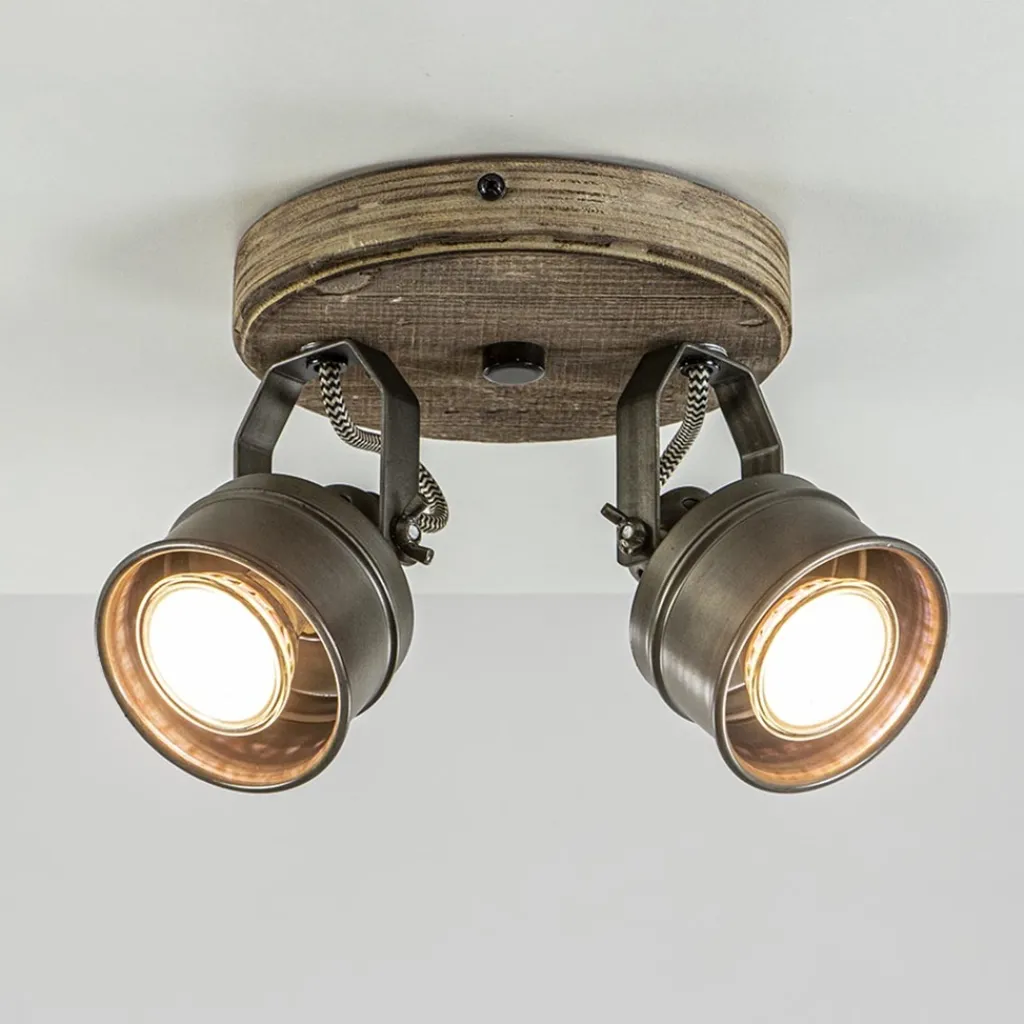 Straluma Landelijke 2-lichts opbouwspot gun metal met hout> Opbouwspots|Woonkamerlampen