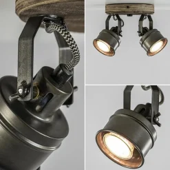 Straluma Landelijke 2-lichts opbouwspot gun metal met hout><noscript><img width=