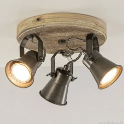 Straluma Landelijke 3-lichts plafondspot Seed metaal met hout> Opbouwspots|Tienerkamerlampen