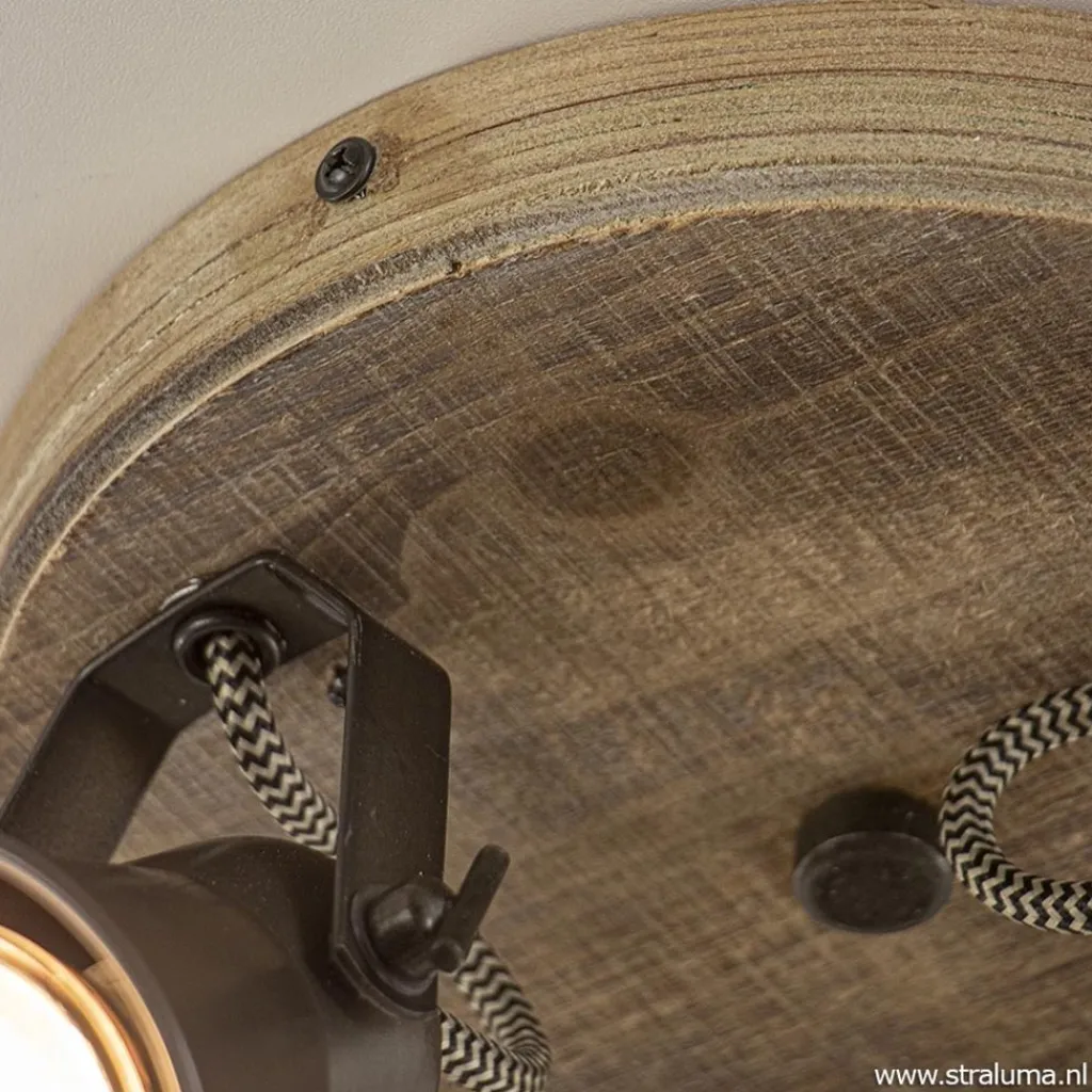 Straluma Landelijke 3-lichts plafondspot Seed metaal met hout> Opbouwspots|Tienerkamerlampen