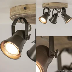 Straluma Landelijke 3-lichts plafondspot Seed metaal met hout><noscript><img width=