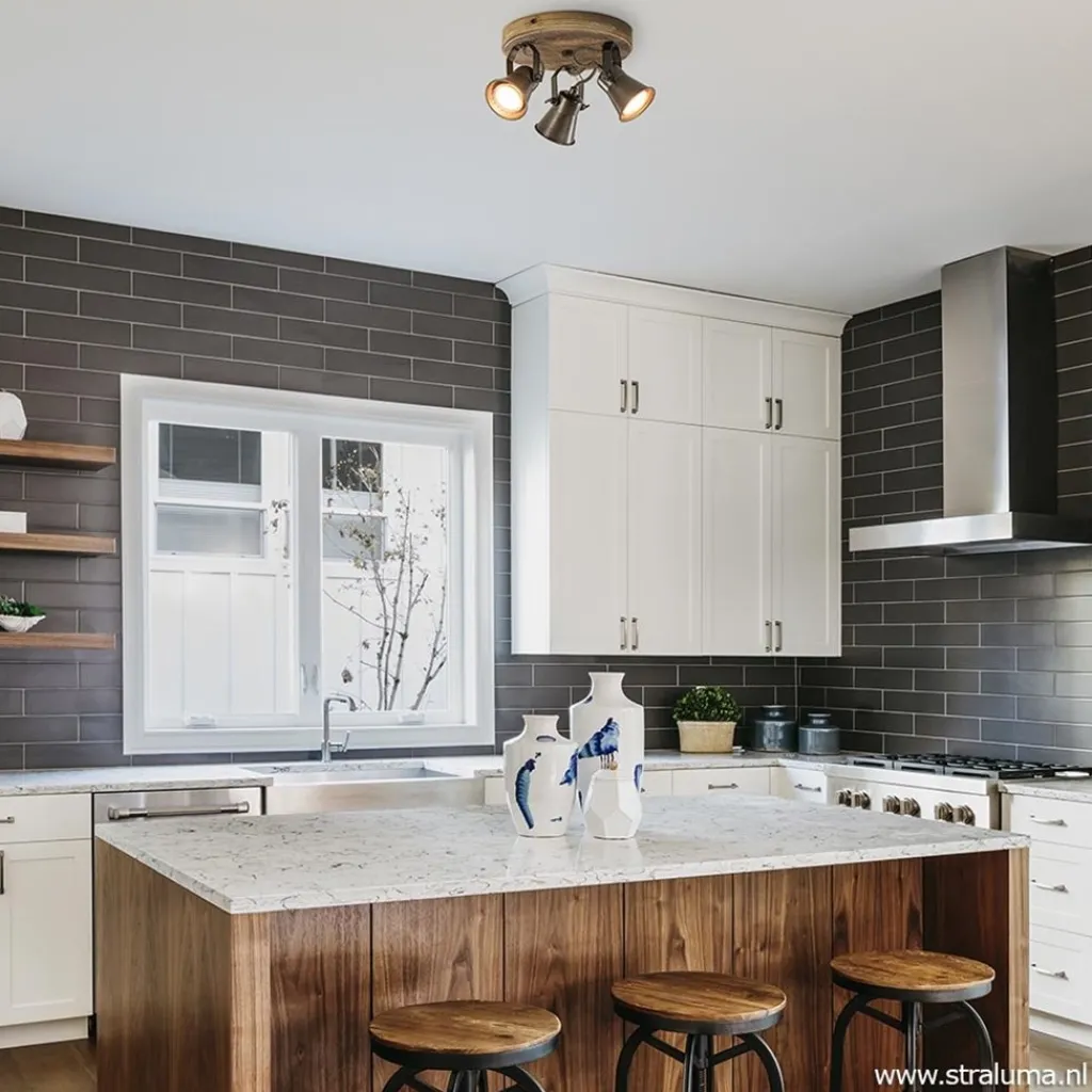 Straluma Landelijke 3-lichts plafondspot Seed metaal met hout> Opbouwspots|Tienerkamerlampen