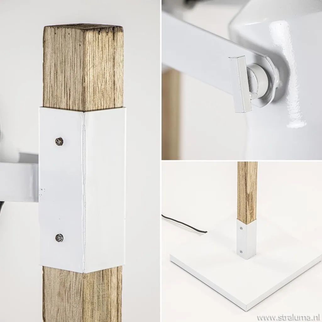 Straluma Landelijke 2-lichts vloerlamp hout met witte kappen> Leeslampen|Slaapkamerlampen