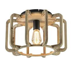 Straluma Landelijke plafondlamp ruw hout mat zwart> Kooilampen|Woonkamerlampen