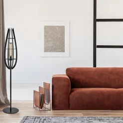 Straluma Landelijke vloerlamp mat zwart met houten kap><noscript><img width=