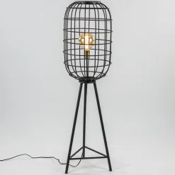 Straluma Landelijke vloerlamp Toah mat zwart met brons> Vloerlampen|Driepoot lampen