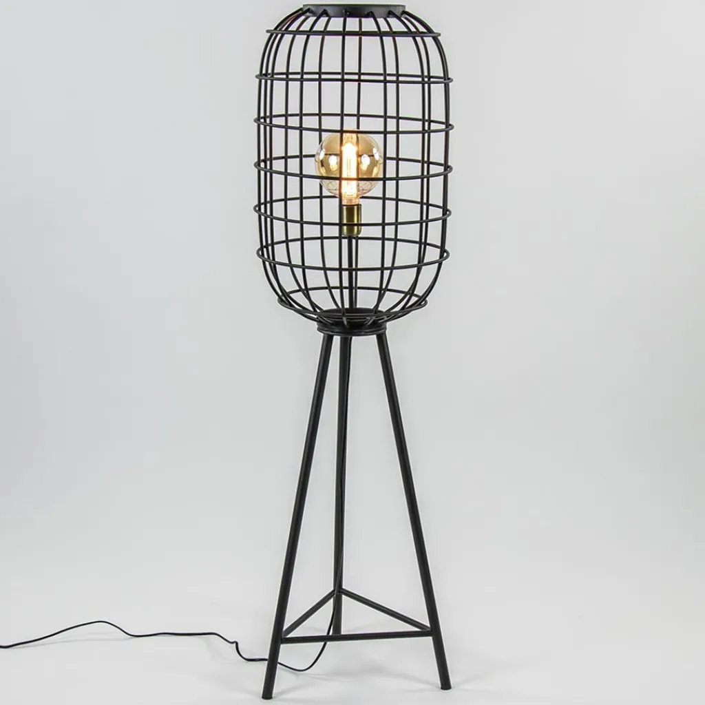 Straluma Landelijke vloerlamp Toah mat zwart met brons> Vloerlampen|Driepoot lampen