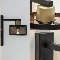 Straluma Landelijke wandlamp zwart/goud met ronde kap></noscript> Woonkamerlampen|Slaapkamerlampen