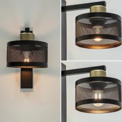 Straluma Landelijke wandlamp zwart/goud met ronde kap></noscript> Woonkamerlampen|Slaapkamerlampen