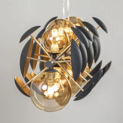 Straluma Langwerpige hanglamp grijs/goud + amber glas><noscript><img width=