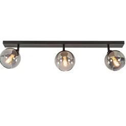 Straluma Langwerpige plafondlamp mat zwart met smoke glazen bollen> Woonkamerlampen|Slaapkamerlampen