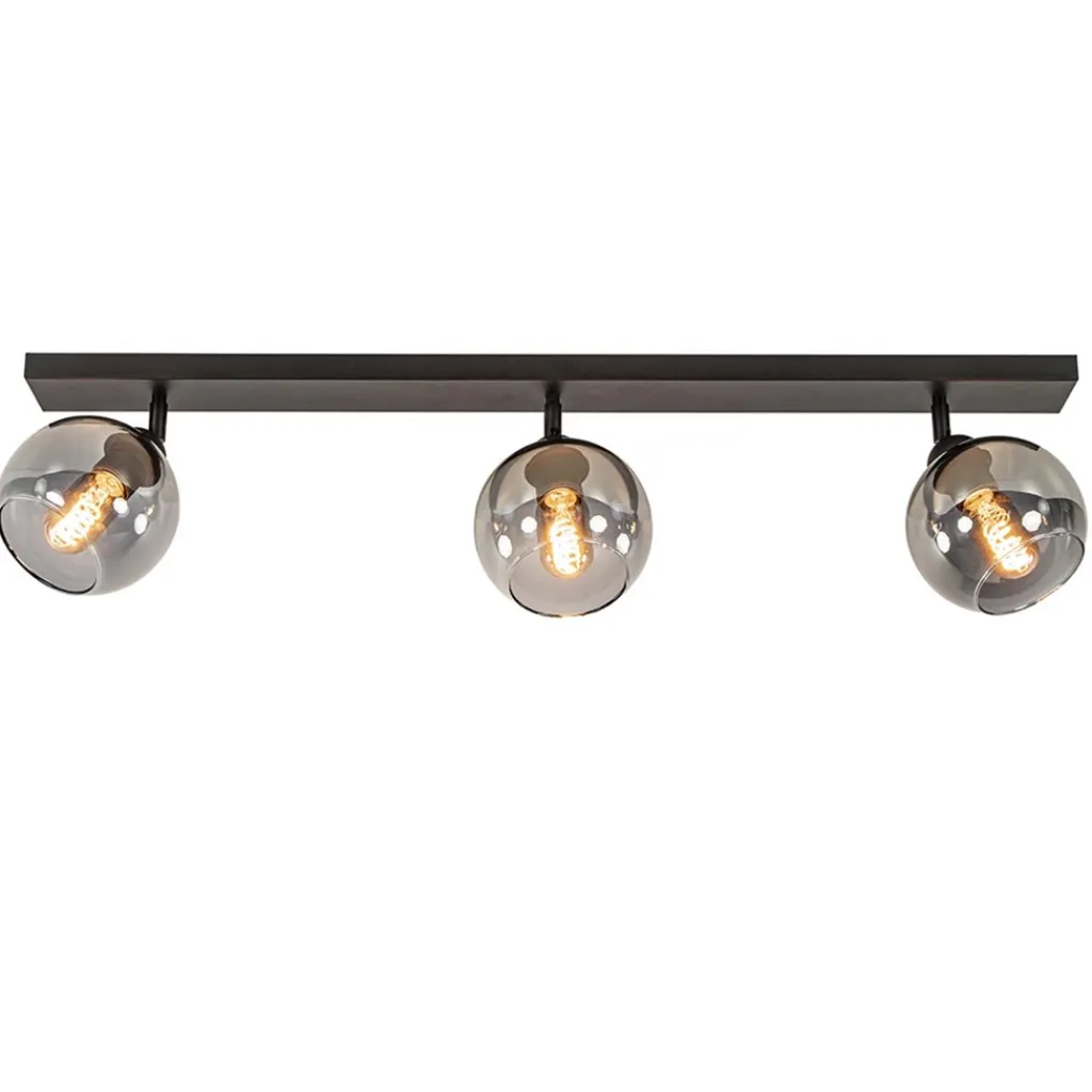 Straluma Langwerpige plafondlamp mat zwart met smoke glazen bollen> Woonkamerlampen|Slaapkamerlampen