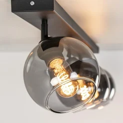 Straluma Langwerpige plafondlamp mat zwart met smoke glazen bollen><noscript><img width=