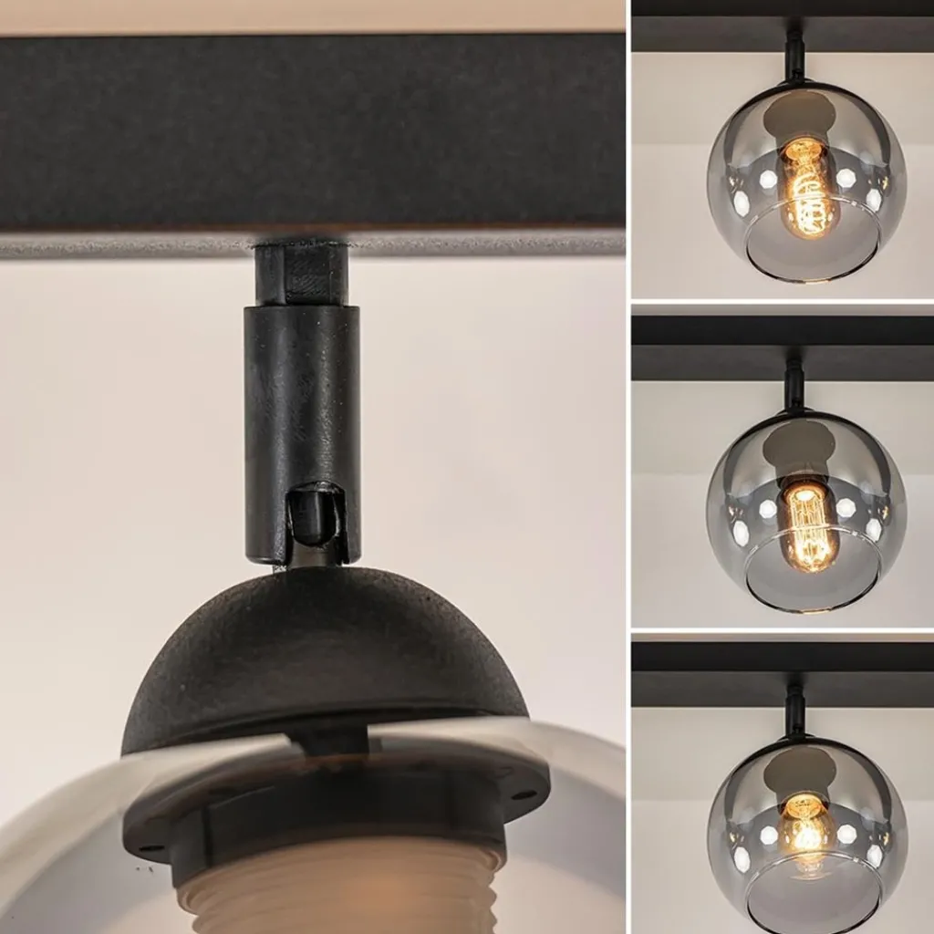 Straluma Langwerpige plafondlamp mat zwart met smoke glazen bollen> Woonkamerlampen|Slaapkamerlampen