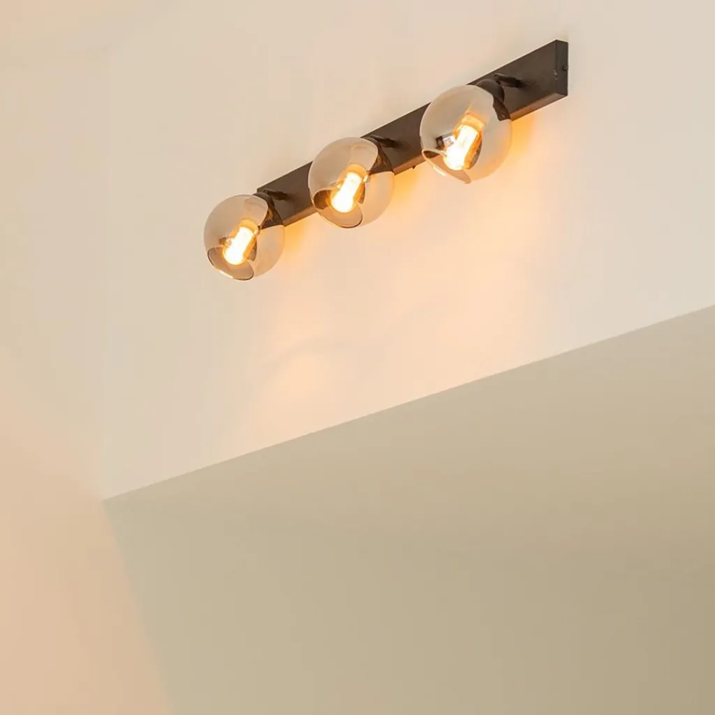 Straluma Langwerpige plafondlamp mat zwart met smoke glazen bollen> Woonkamerlampen|Slaapkamerlampen