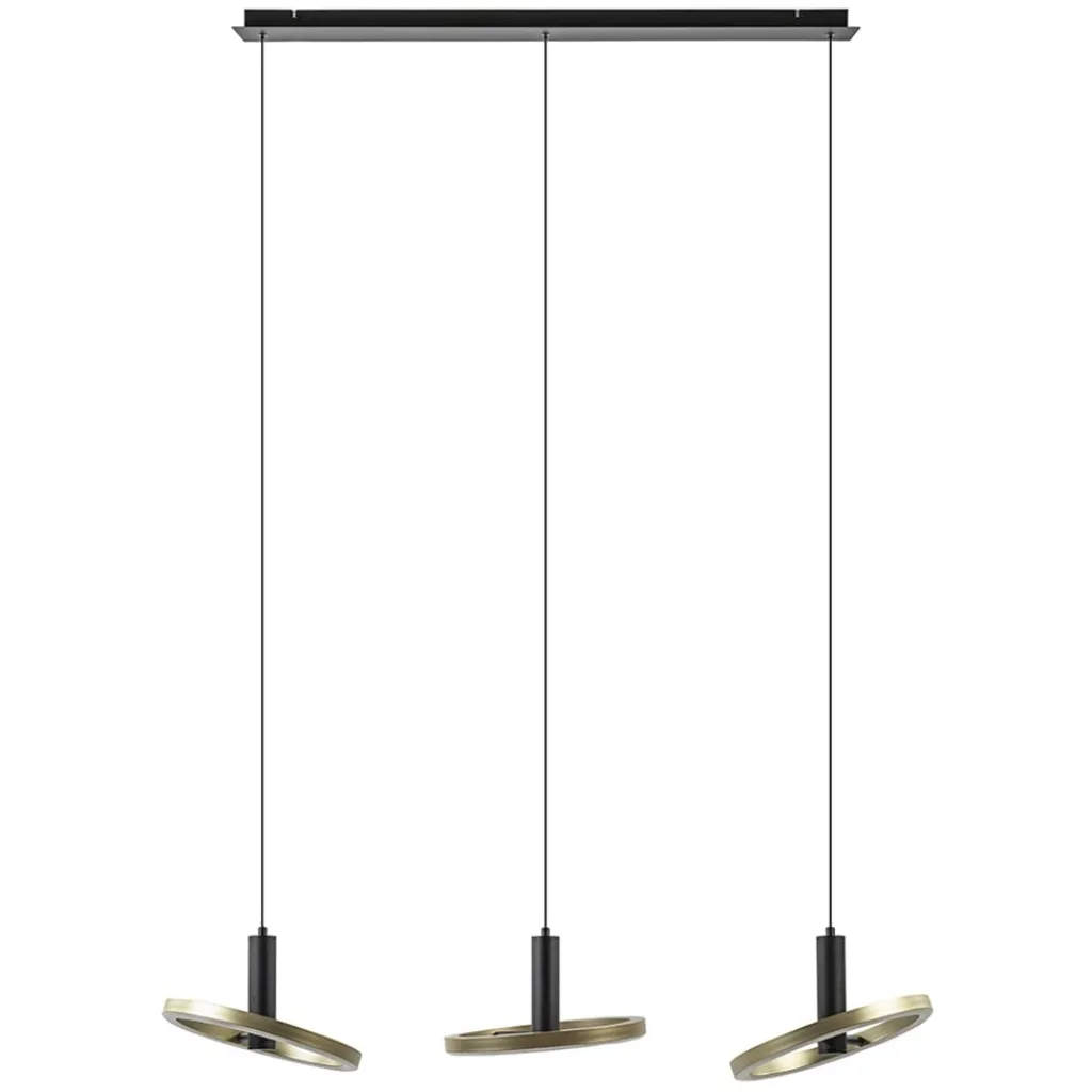 Straluma LED eettafelhanglamp 3-lichts balk zwart/goud dimbaar> Hanglampen|Eettafellampen