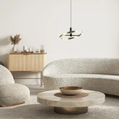 Straluma LED hanglamp Circle zwart/goud 3-standen dimbaar></noscript> Hanglampen|Eetkamerverlichting