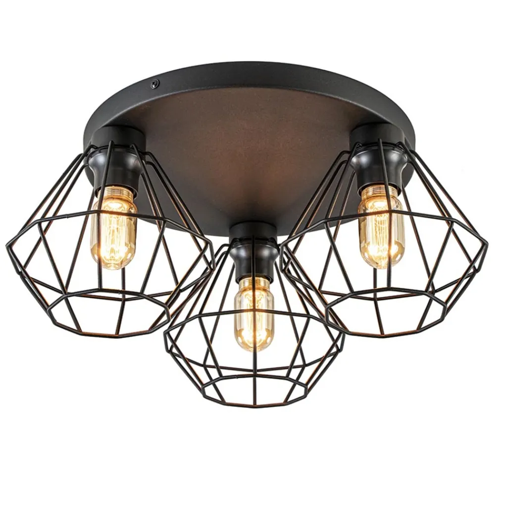 Straluma 3-Lichts draadlamp diamant mat zwart> Draadlampen|Keukenverlichting