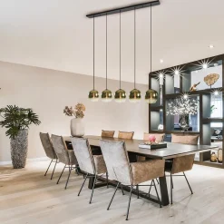 Straluma 5-Lichts eettafelhanglamp gold gradient glas></noscript> Eettafellampen|Keukenverlichting