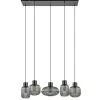 Straluma 5-Lichts eettafelhanglamp geribbeld smoke glas met zwart> Eettafellampen|Eetkamerverlichting