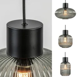 Straluma 5-Lichts eettafelhanglamp geribbeld smoke glas met zwart><noscript><img width=
