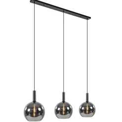 Straluma 3-Lichts eettafelhanglamp mat zwart met smoke glas 30 cm> Eettafellampen|Pendel Lampen