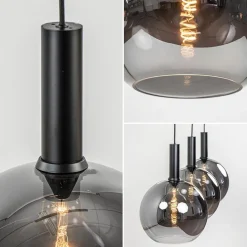 Straluma 3-Lichts eettafelhanglamp mat zwart met smoke glas 30 cm><noscript><img width=
