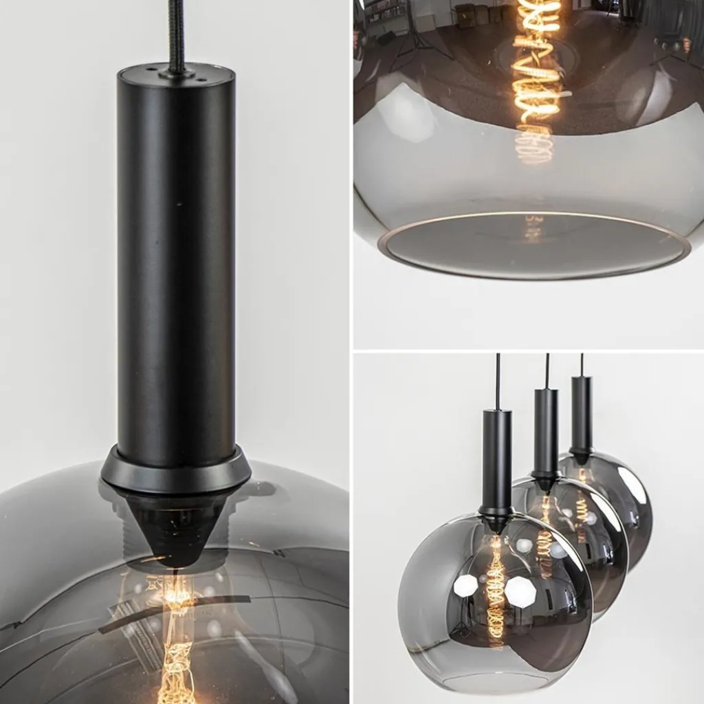 Straluma 3-Lichts eettafelhanglamp mat zwart met smoke glas 30 cm> Eettafellampen|Pendel Lampen