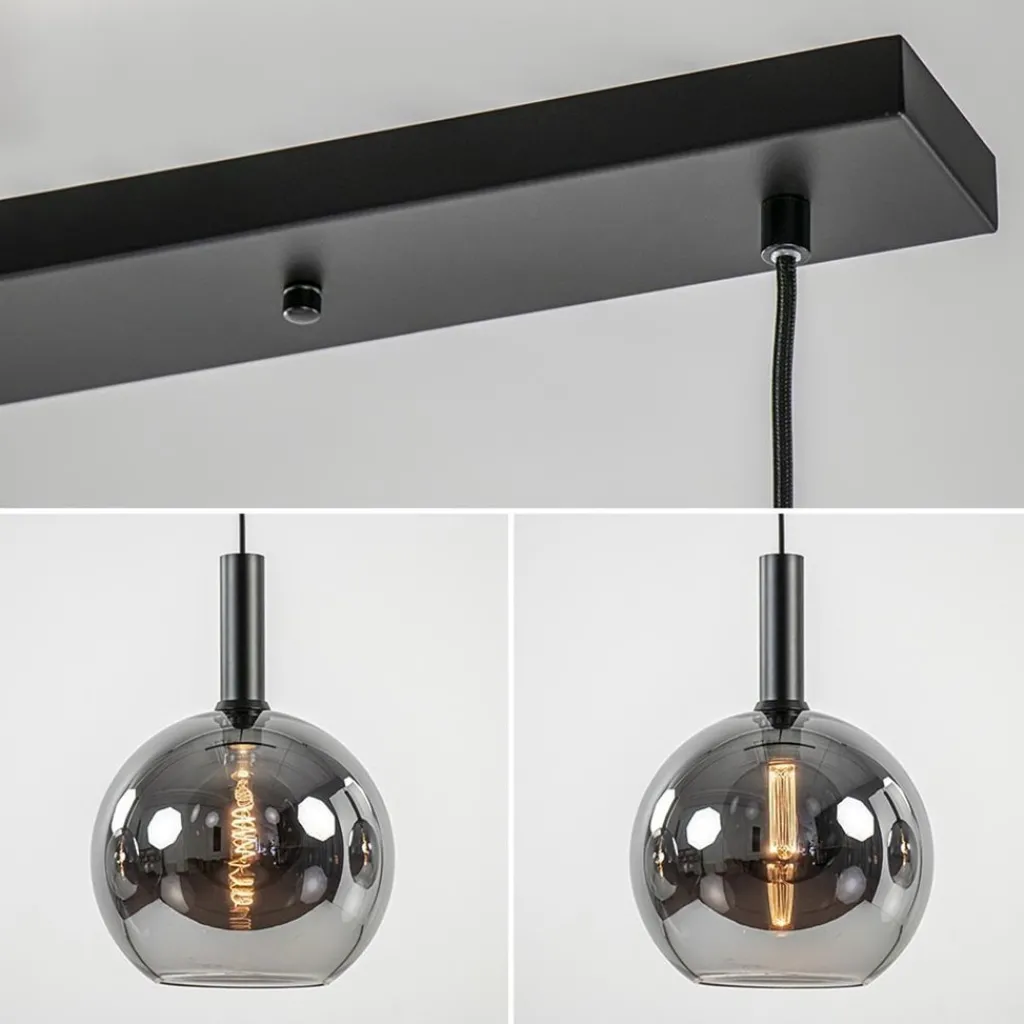 Straluma 3-Lichts eettafelhanglamp mat zwart met smoke glas 30 cm> Eettafellampen|Pendel Lampen