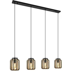 Straluma 4-Lichts eettafelhanglamp mat zwart met ruw hout> Eettafellampen|Kooilampen