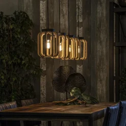 Straluma 4-Lichts eettafelhanglamp mat zwart met ruw hout><noscript><img width=