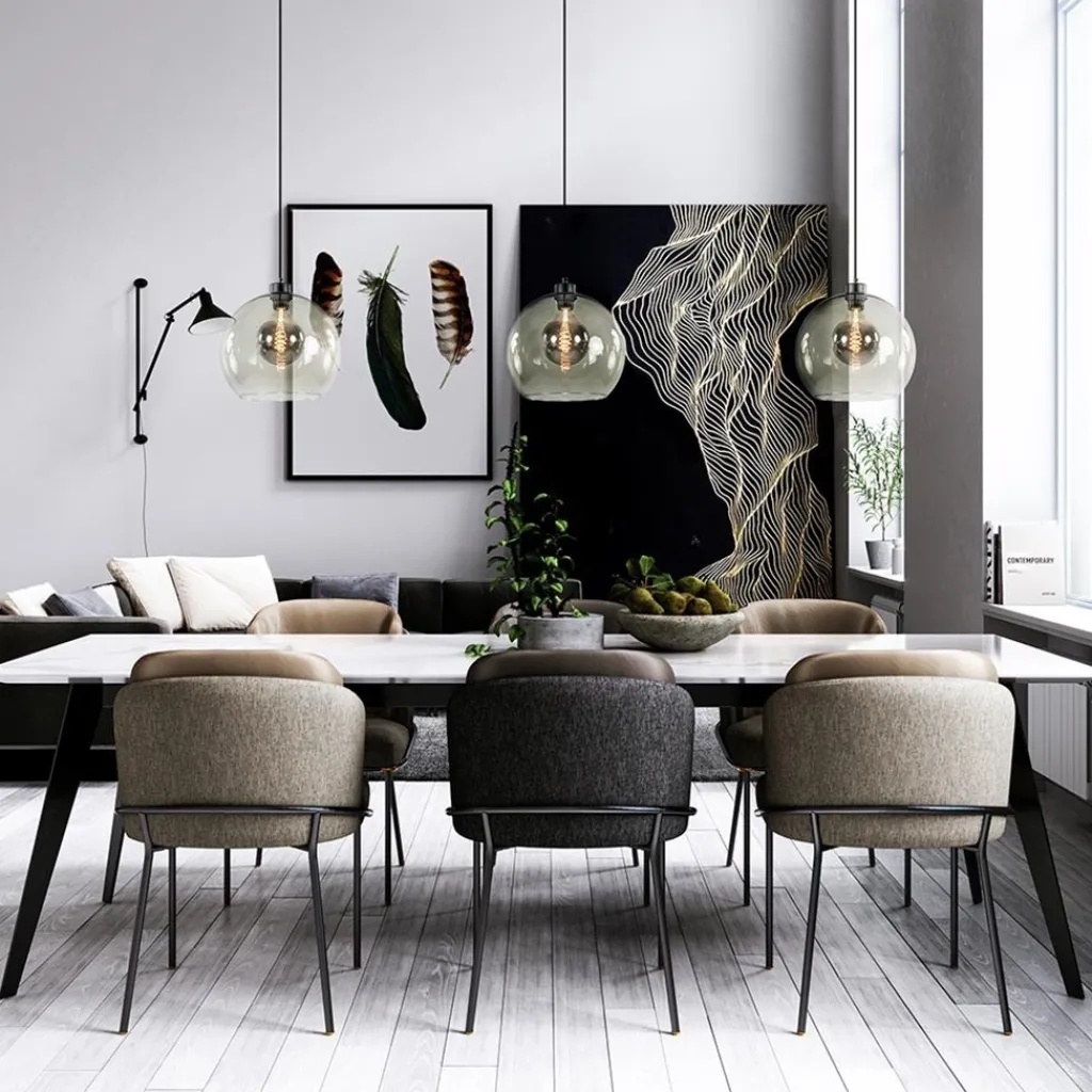 Straluma 3-Lichts eettafelhanglamp met smoke glazen bollen> Eettafellampen|Pendel Lampen