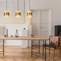 Straluma 3-Lichts eettafelhanglamp mat goud met opaal glas><noscript><img width=