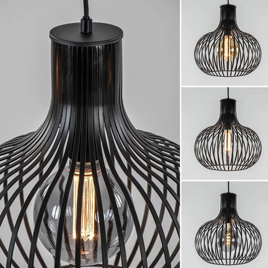 Straluma 3-Lichts eettafelhanglamp onion mat zwart> Eettafellampen|Draadlampen