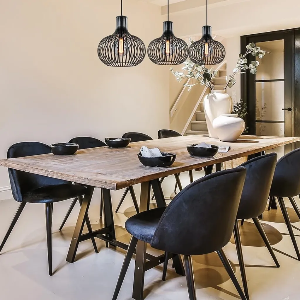 Straluma 3-Lichts eettafelhanglamp onion mat zwart> Eettafellampen|Draadlampen