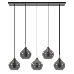 Straluma 5-Lichts eettafelhanglamp Rakel antiek brass met smoke glas> Eettafellampen|Light and Living