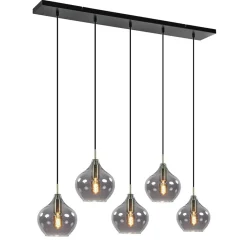 Straluma 5-Lichts eettafelhanglamp Rakel antiek brass met smoke glas> Eettafellampen|Light and Living